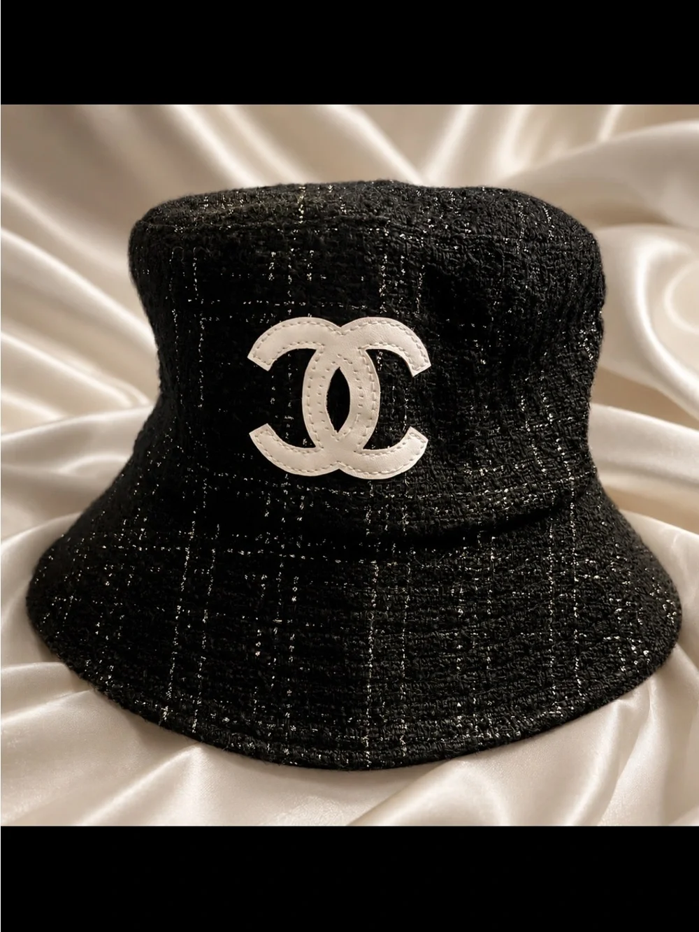 New Black Tweed Bucket Hat with CC Logo